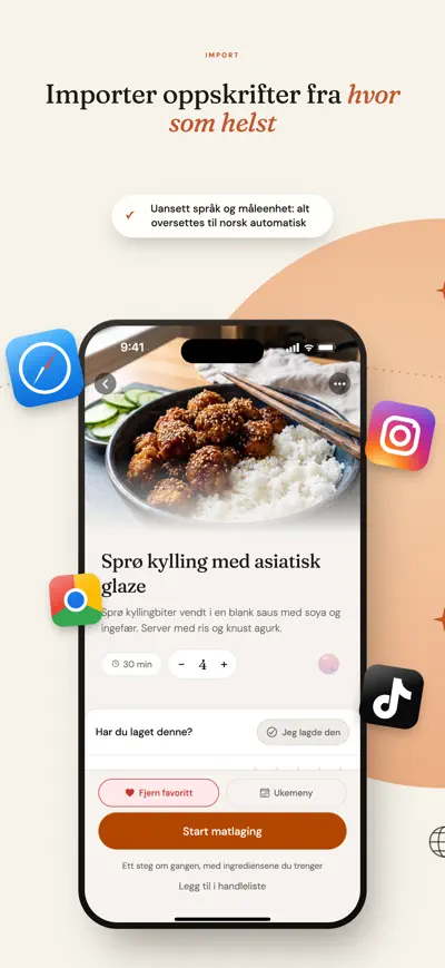 Velg antall porsjoner i Matlyst, så regner appen om alle mengdene.