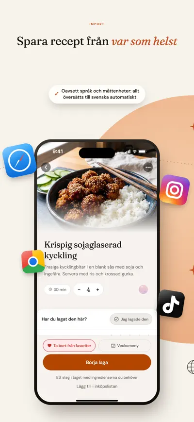 Välj antal portioner i Matlyst, så räknar appen om alla mängder.
