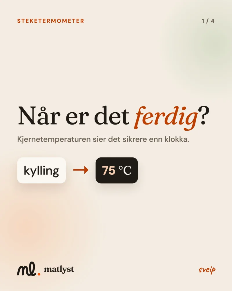 Når er det ferdig? Kjernetemperaturen sier det sikrere enn klokka.