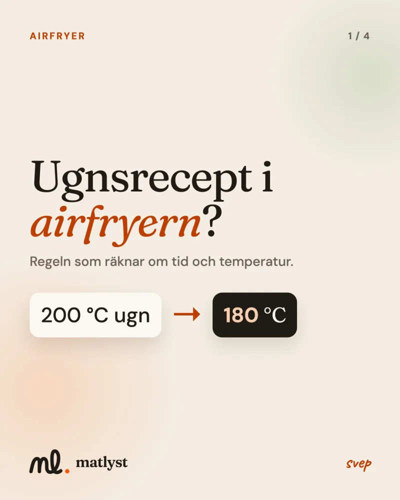 Ugnsrecept i airfryern? Regeln som räknar om tid och temperatur.