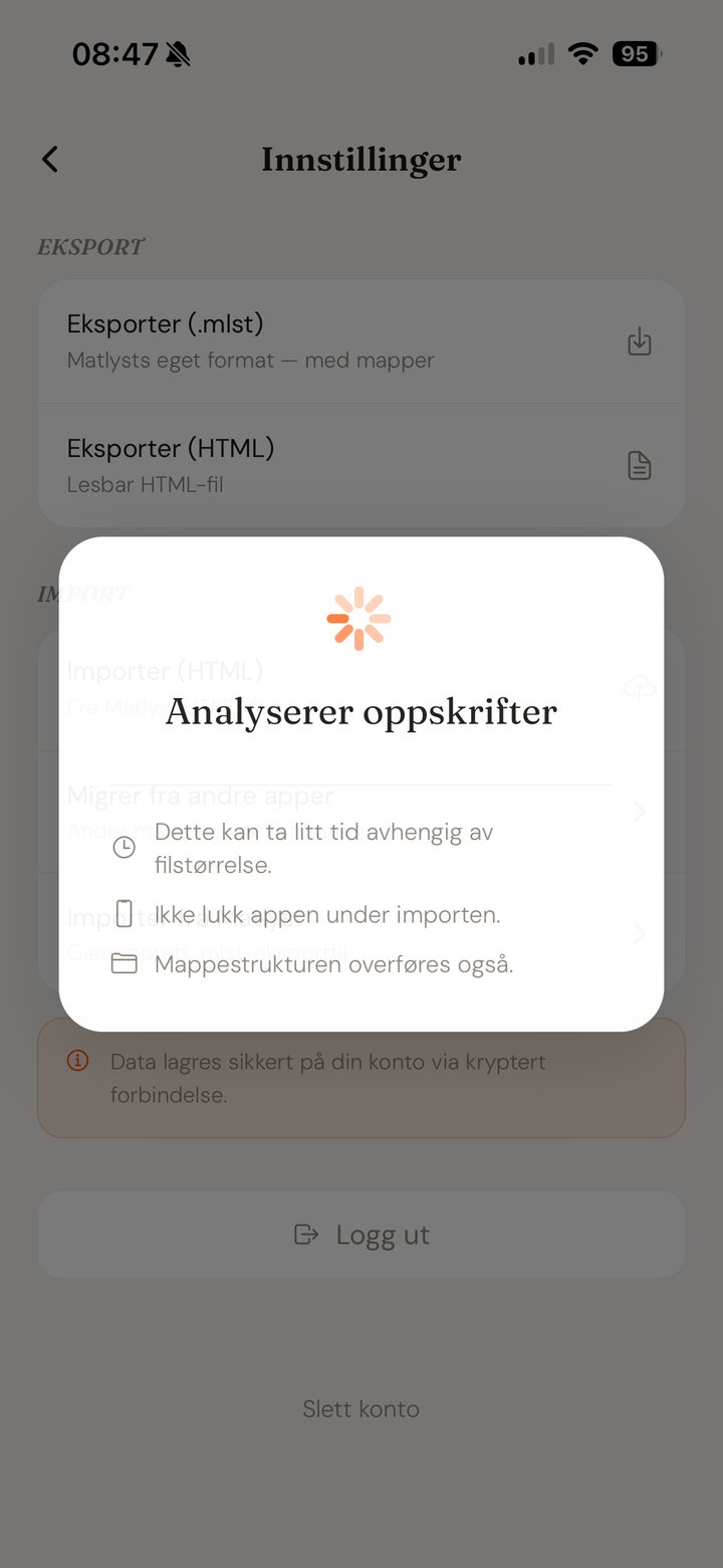 Matlyst analyserer oppskriftene og overfører mappestrukturen