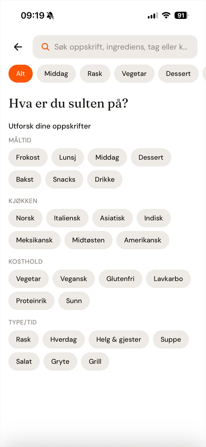 Filtre i Matlyst for måltid, kjøkken, kosthold og tid