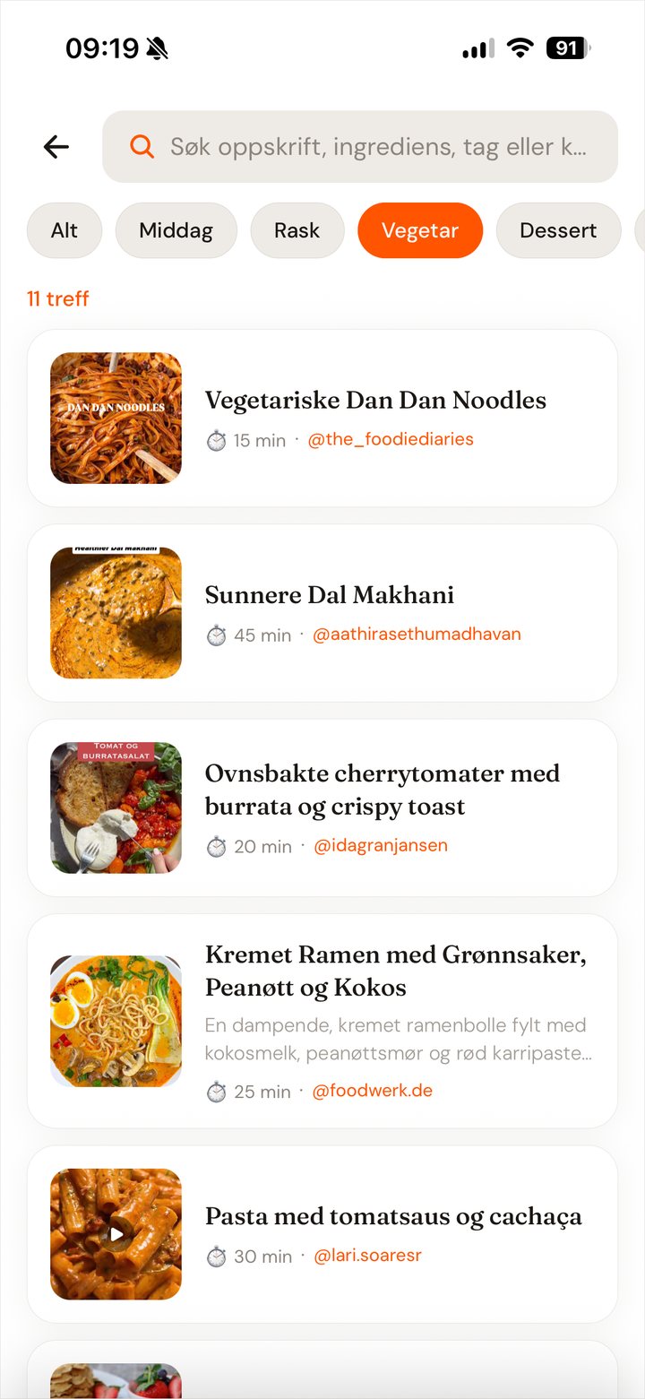 Søkeresultater i Matlyst filtrert på vegetar