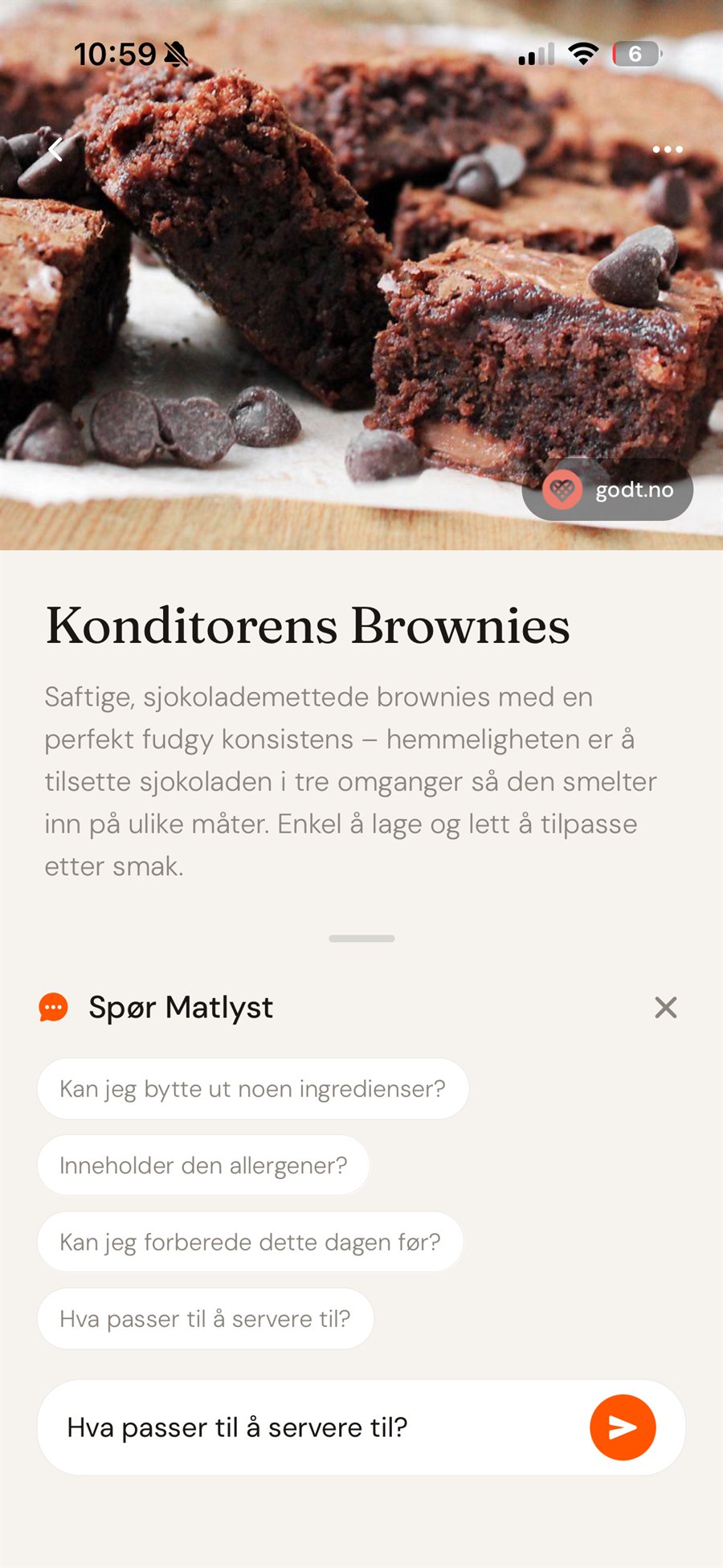 Spør Matlyst – AI-assistent som svarer på spørsmål om oppskriften